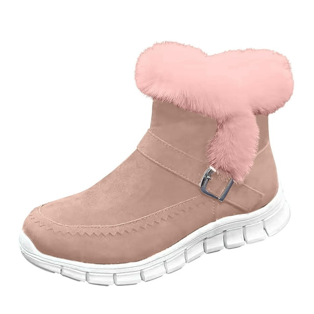 Kyusrd Bottes de Neige pour Femmes Bottes Courtes Couleur Unie Semelle Plate Chaude et Pelucheuse Bout Rond Chaussures Bottes de Neige