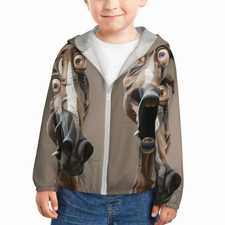 

Junzan Funny Horse Faces Expressions for Kids Sun Protection Hoodie Boys Rash Guard with UPF 50+ Sun Protection Summer Jacket Long Sleeve Fishing Hiking Sun Shirt-5 Years