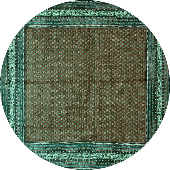 Ahgly Company Machine Washable Indoor Round Persian Turquoise Blue Traditional Area Rugs, 4' Round