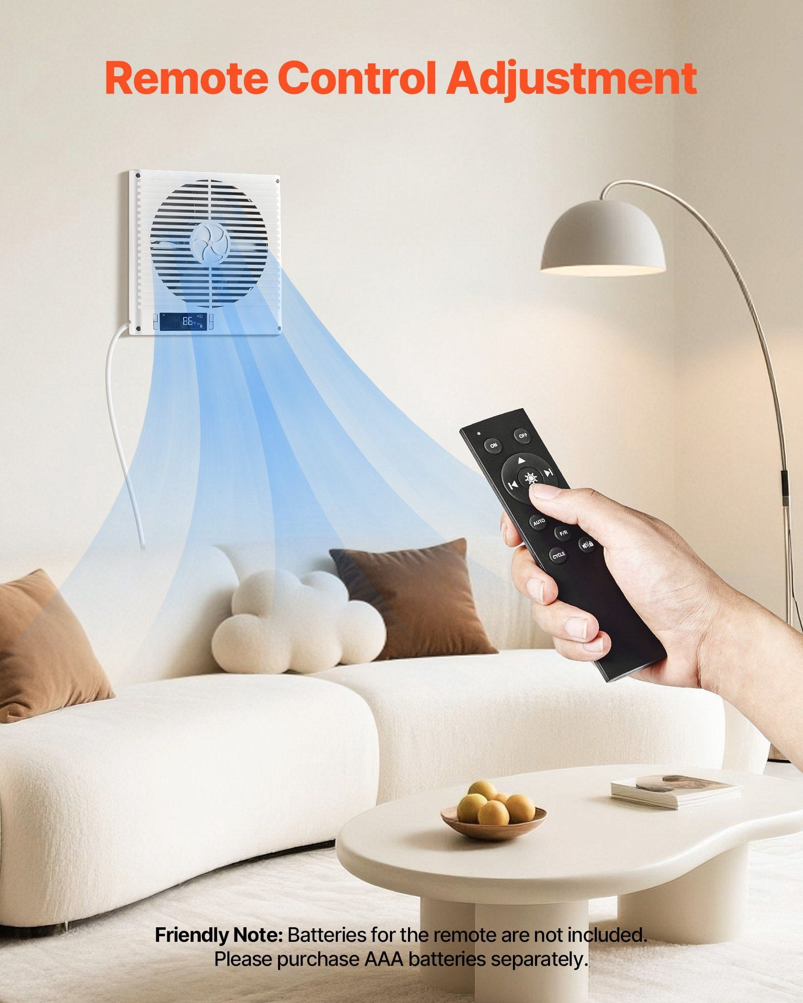 7.5-Inch Room to Room Fan, 2-in-1 305 CFM Through Wall Fan with Remote Control & Two-Way Airflow, 10-Speed Ventilation Quiet Vent for Kitchen, Living & Laundry Room Workshop
