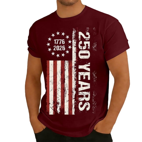 WAYUTE Mens 250 Anniversary USA Shirt National Flag Colors Graphic Patriotic Short Sleeve Tee Casual Comfortable 4th of July T Shirts