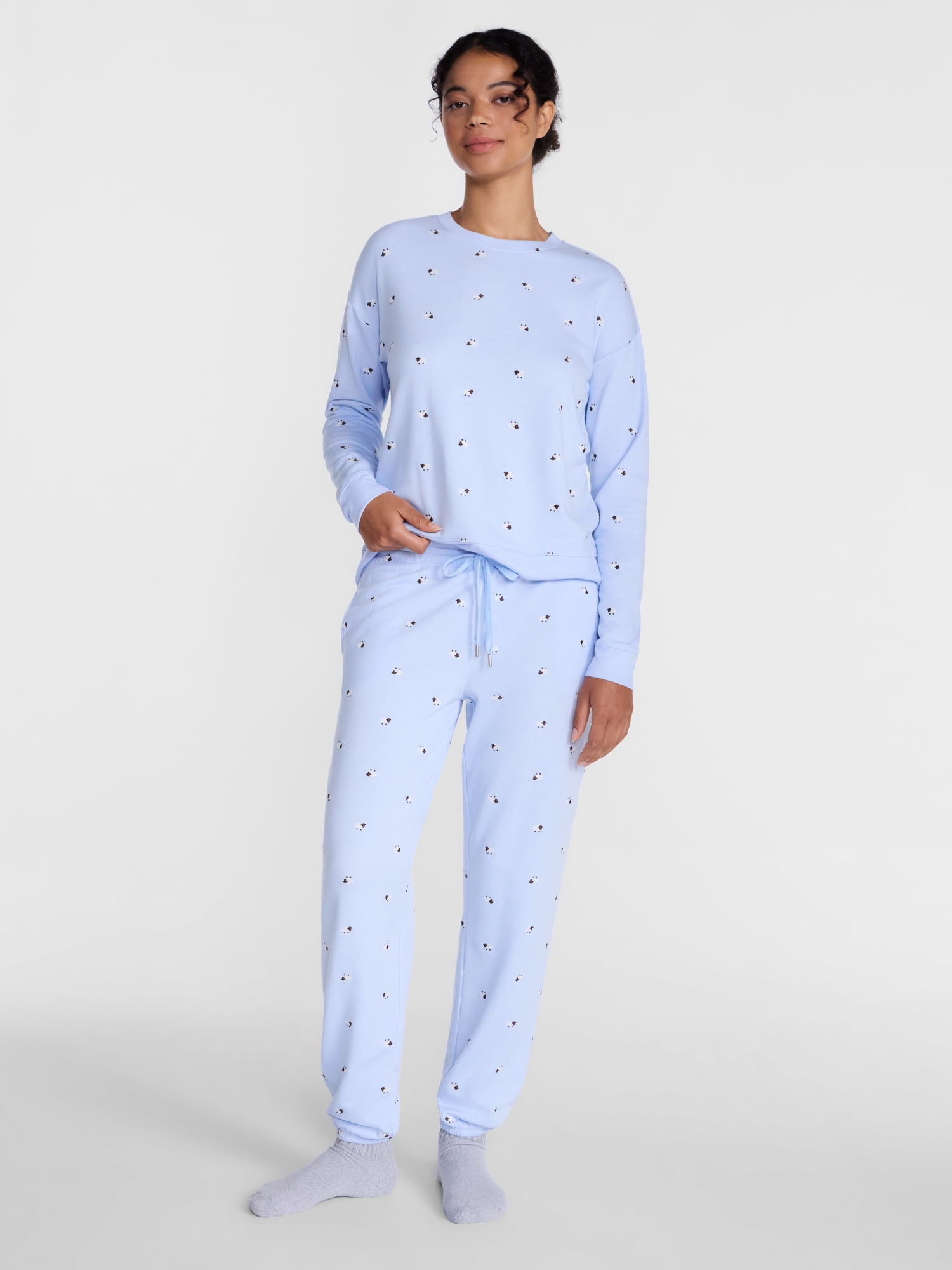 Joyspun Women's Fleece Sleep Pull On Jogger with Embroidery, Sizes XS to 3X