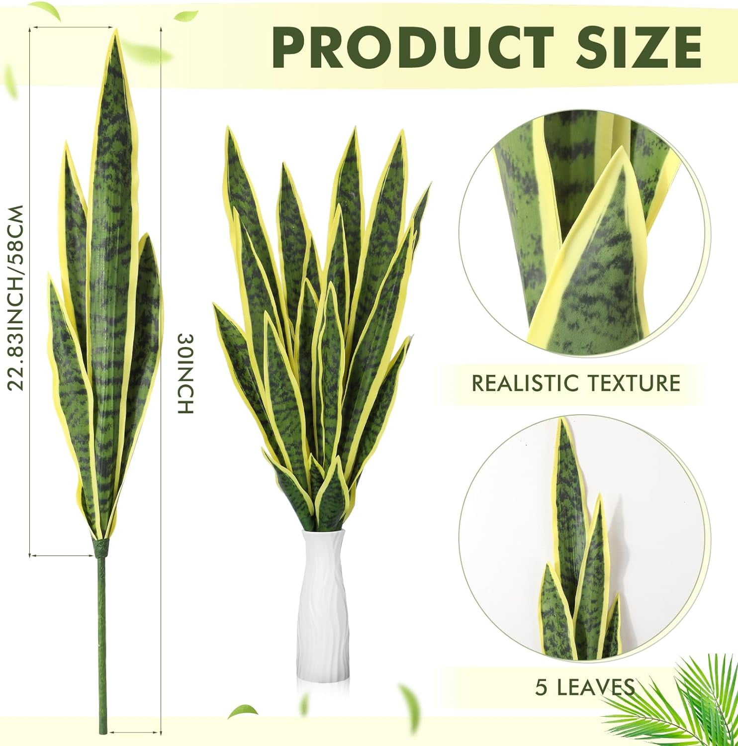 Faux Snake Plant 30 Inch Artificial Snake Plant Tall Faux Agave Plant Fake Sansevieria for Outdoor Indoor Home Office Succulents Greenery Store Decoration (Light Green, 8)
