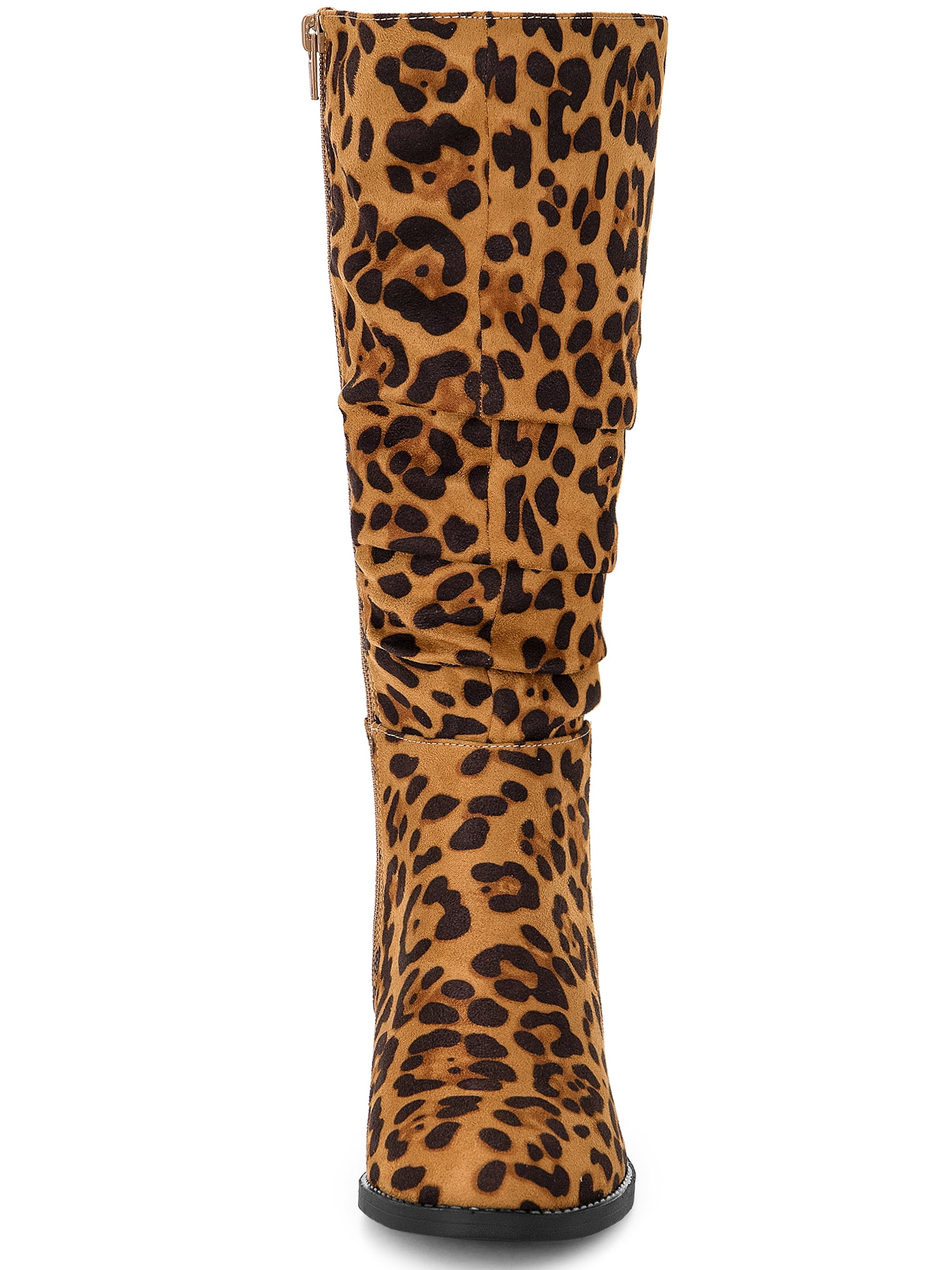 DARING DIVA Women's Round Toe Slouches Block Heels Knee High Boots Leopard 9