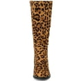 thumbnail image 5 of BLISSFUL STEP Women's Slouch Knee High Boots Round Toe Low Block Heel Faux Suede Boots Leopard 11, 5 of 7