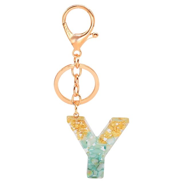 Kcodviy Keychain Color Letter Keychain Key Rings with Chain Translucent Resin Pendant Keychains Key Rings Women Ring Blanks Small Key Clip Stretchy Key Ring Bracelet