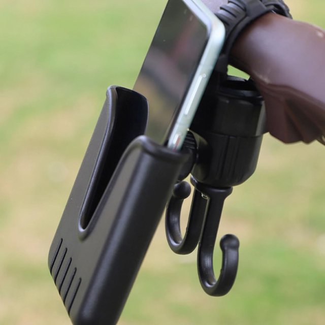 Uuiauoio 2-in-1 Stroller Hook and Phone Holder with 360-Degree Swivel Mount, Adjustable Stand for Everyday Use with Secure Mounting Slot, Easy to Attach and Detach