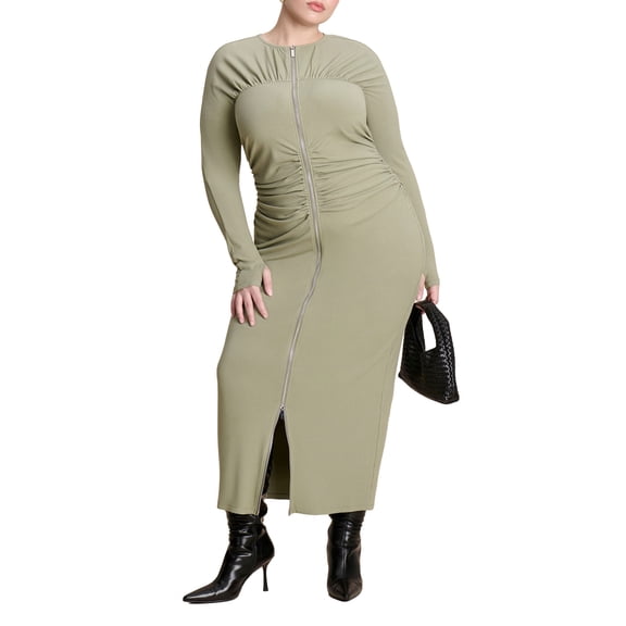 ELOQUII Women's Plus Size Zipper Front Maxi Dress