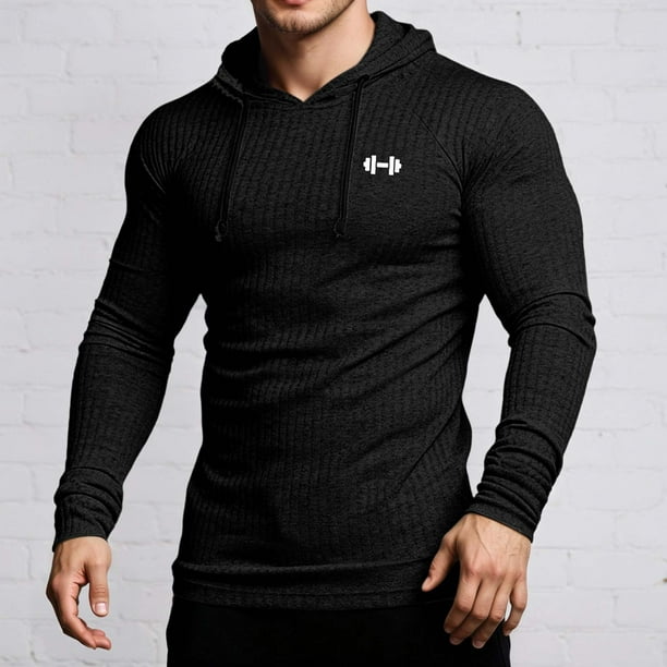 MHFRRA Sudadera Ligera con Capucha para Entrenamiento de Alto Rendimiento, Camiseta de Manga Larga para Entrenamiento, Ropa Deportiva Ajustada para Correr y Hacer Ejercicio Negro