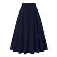thumbnail image 3 of Xyxonk Blue Skirts for Women Fall Plus Size Solid Color Elastic High Waisted Midi Skirts with Pockets Trendy A-Line Button Pleated Flared Swing Skirts Dark Blue M, 3 of 3