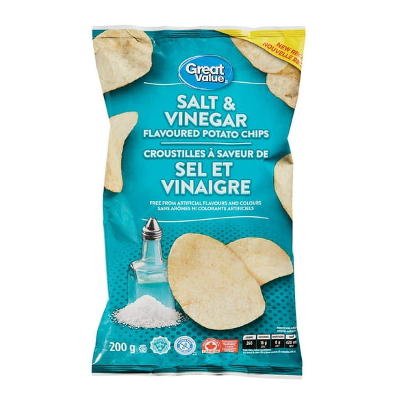 Great Value Salt & Vinegar Flavoured Potato Chips, 200 g