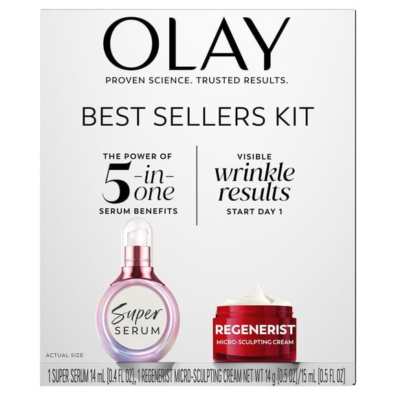 Olay Super Serum and MicroSculpting Cream Mini Duo Best Sellers Kit, Super Serum 0.4 fl oz, MSC 0.5 fl oz