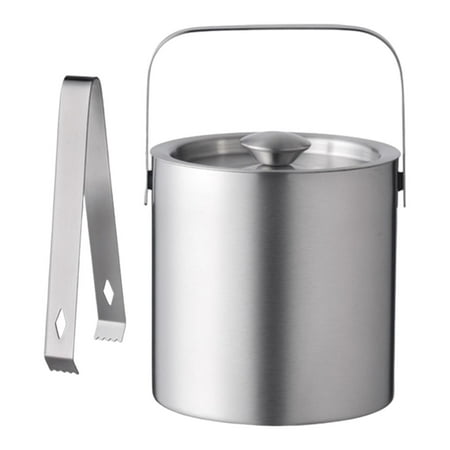 

Double Wall Iced Bucket Stainless Steel Insulated Ice Bucket for Cocktail Bar Home Bar Accessories Parties Bucket. Stainless Steel Ice Bucket 1300ml with Lid Clip