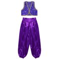 thumbnail image 3 of Aislor Kids Boys Arabian Prince Street Rats Costume Silky Waistcoat with Harem Dance Pants Purple 14, 3 of 7