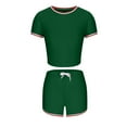 thumbnail image 6 of REORIAFEE Women's Plus Size Summer Outfits Sets Workout Sets Women's Summer Casual Patchwork Short Sleeve Shorts Two Piece Set Green M, 6 of 6