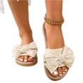 thumbnail image 7 of Bow Accent Espadrille Slide Sandals, Women's Bowknot Raffia Decor Flat Sandals, Round Toe Slip-On Summer Shoes, Fashion Comfortable Ladies Beach Shoes, Lightweight Women Sandals Vacation, Beige 5.5, 7 of 7