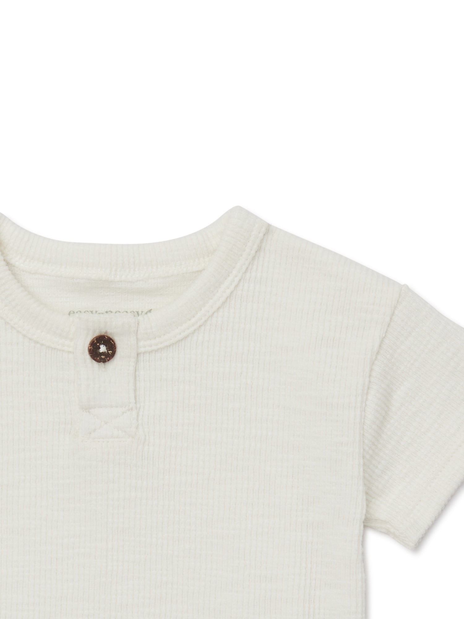 easy-peasy Baby Short Sleeve Henley Solid Bodysuit, Sizes 0-24 Months