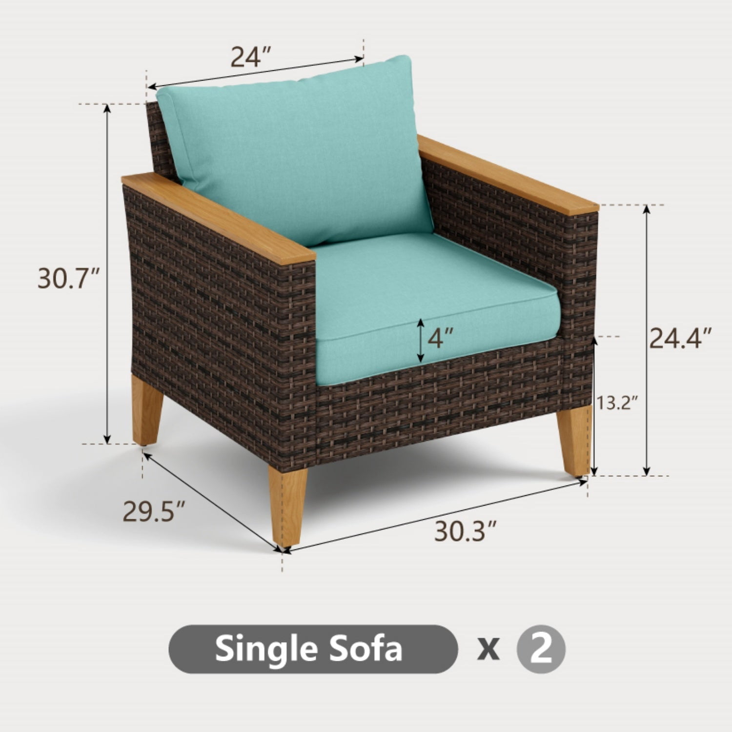 Sophia & William Wicker Patio Conversation Sofa Chairs Set of 2, Turquoise