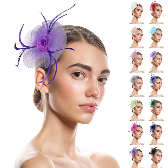 FCLoft Fascinators for Women, Pillbox Flower Mesh Headwear, Feathers Hair Clip For Tea Party Wedding Cocktail Ball