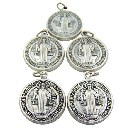 - Silver Tone Saint Benedict Evil Protection Medal Charms, Lot of 5, 1 Inch