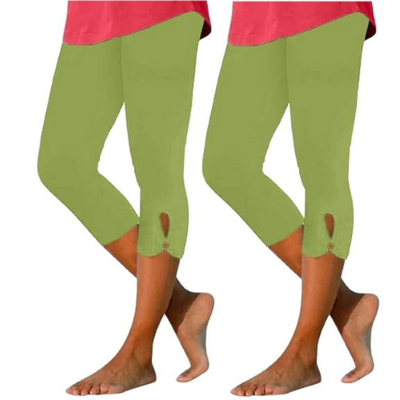 Mnyycxen Women's 2 Pack Capri Leggings High Wasit Cutout Yoga Pants Solid Color Tummy Control Cropped Workout Pants