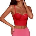 thumbnail image 2 of Pxiakgy tank tops women Womens Corset Top Bustier Corset Top Tight Fitting Corset Tank Top Suspender PU Leather Top Solid Short Fashion Red+S, 2 of 9