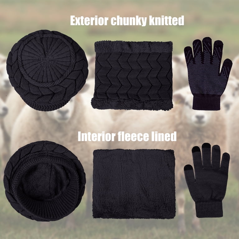 Loritta 3-Pieces Winter Hat Neck Warmer Touchscreen Gloves Set Knit Thick Scarf Loritta 3-Pieces Winter Hat Neck Warmer Touchscreen Gloves  main image 4