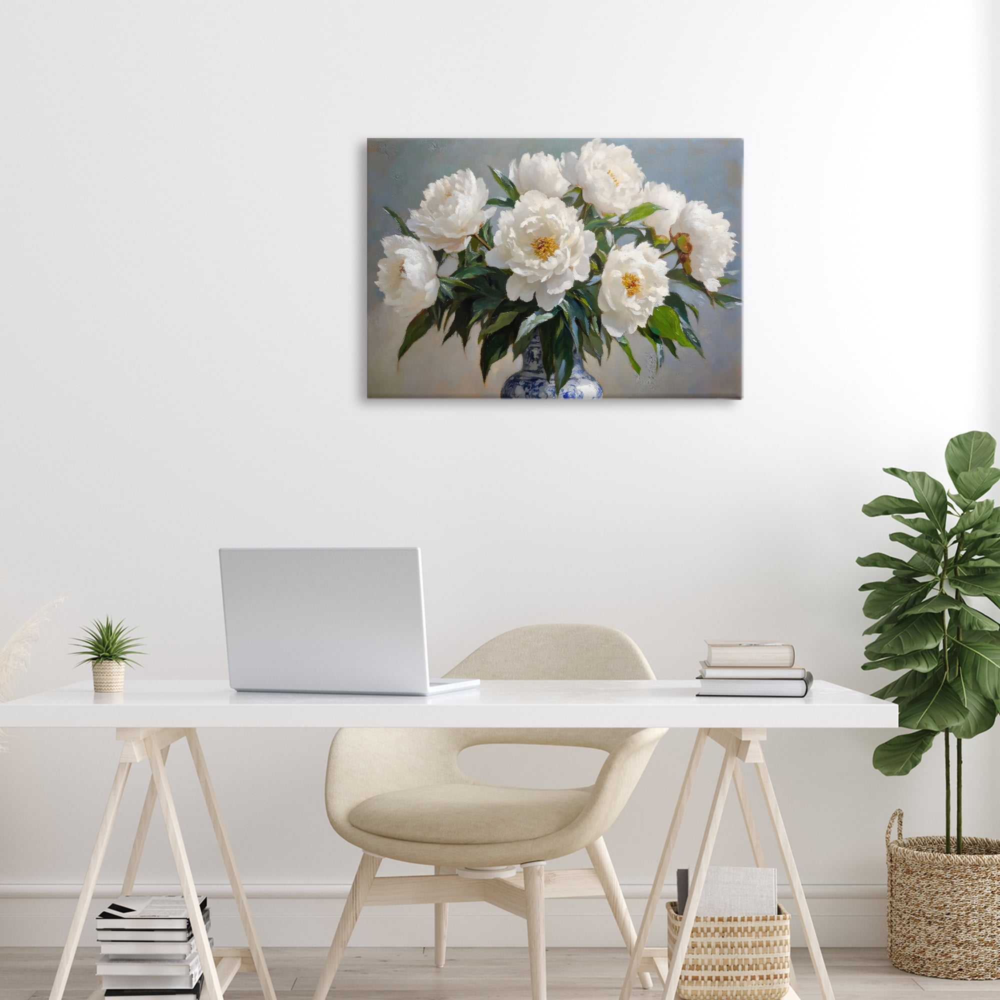 Stupell Industries In Full Bloom White Peonies Canvas Wall Art, design by Petal Prints Design