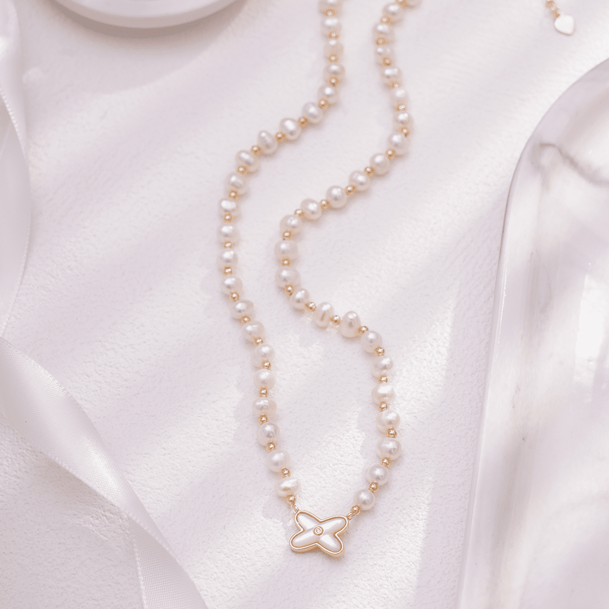 Butterfly Pearl Shell Pendant Necklace for Women,Freshwater Pearls & Natural Shell, Adjustable Bridal Wedding Prom Engagement Birthday Jewelry Gift