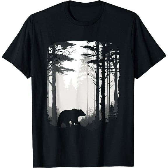 Graphic Bear Forest Wildlife Silhouette Mist Wilderness Unisex T-Shirt for Men Women Kids Toddler