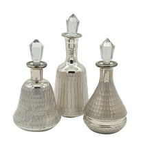 CC Home Furnishings Glass Bottles with Lid - 11.25" - Antique Silver - Set of 3