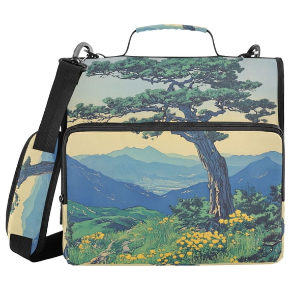 FORMRS Zipper Binder with Shoulder Strap 2-inch Ring 500 Sheet Capacity File Bag, Retro Mountain