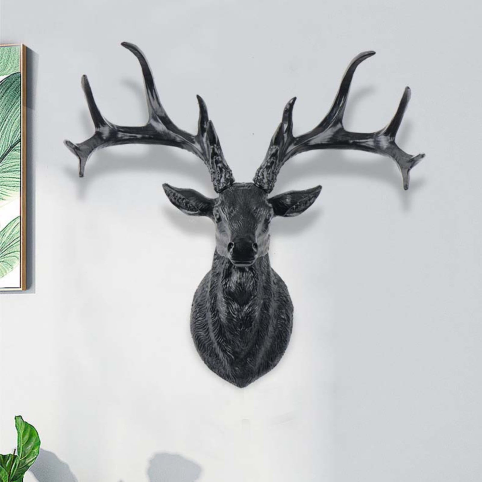 kjfeif Animal Heads Wall Decor, Faux Deer Head Mount, Animal Sculptures Wall Decor, Resin Animal Head Wall Hanging Decoration for Living Room Bedroom Kitchen Gift