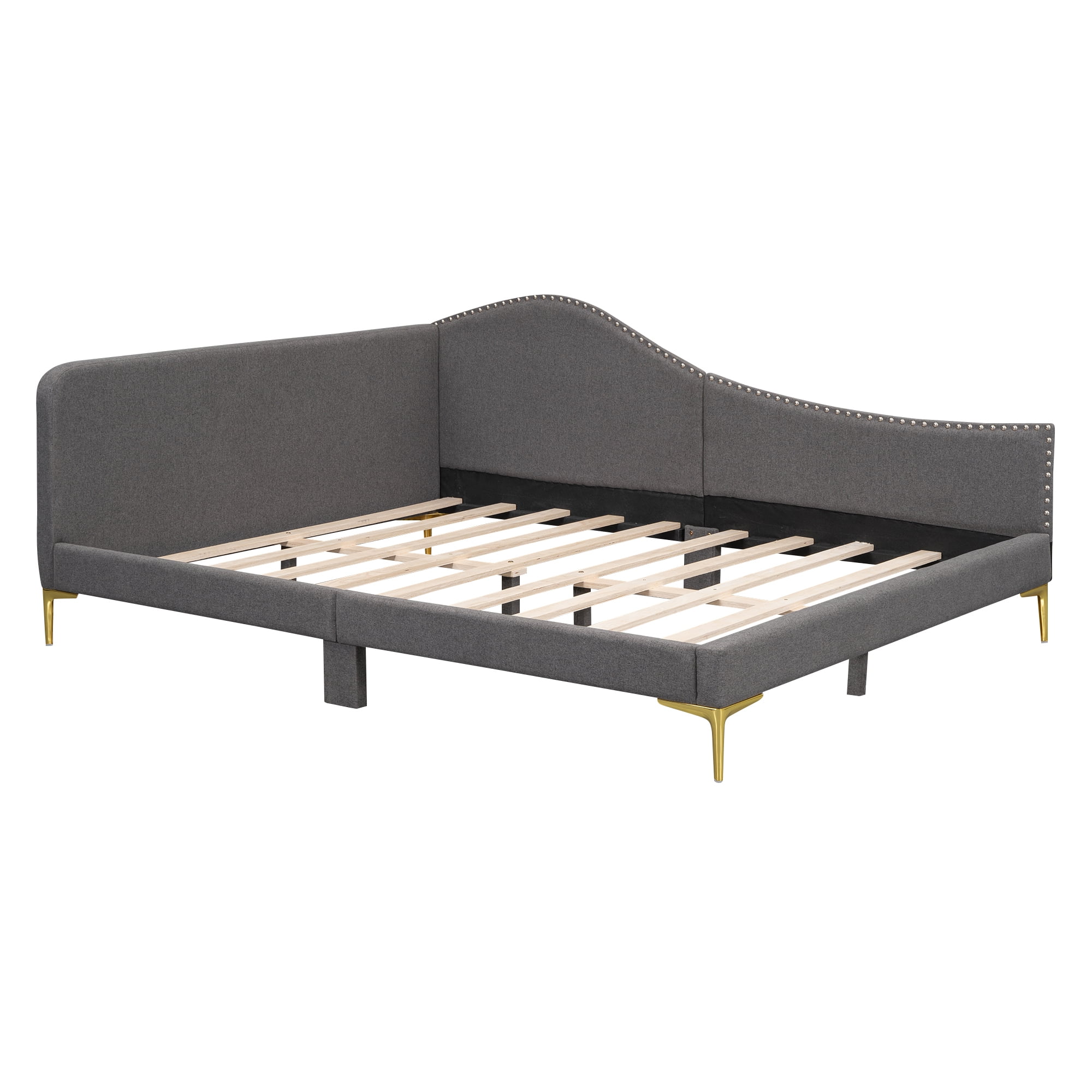 Full Size Upholstered Daybed for Kids and Adults, Twin Daybed with Headboard and Armrest, Support Legs,Gray