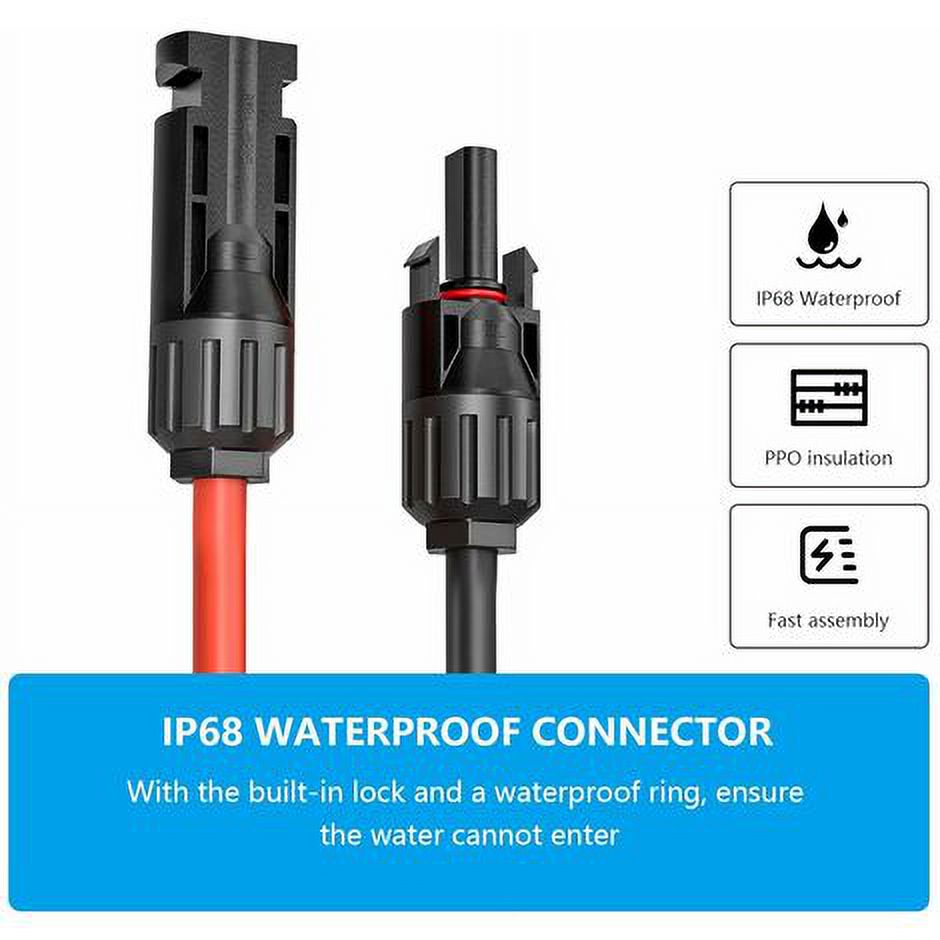 Extension cable for solar panels, 6mm2 1-50m, solar extension cable, photovoltaic extension cable, with MC-4 connectors, for solar panels and energy systems (10 AWG 8 m)