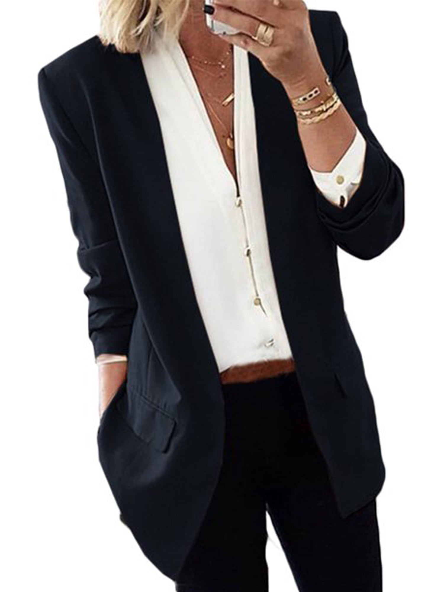 Women Slim Casual Blazer Jacket Top Outwear Long Sleeve Career Formal Short Coat
