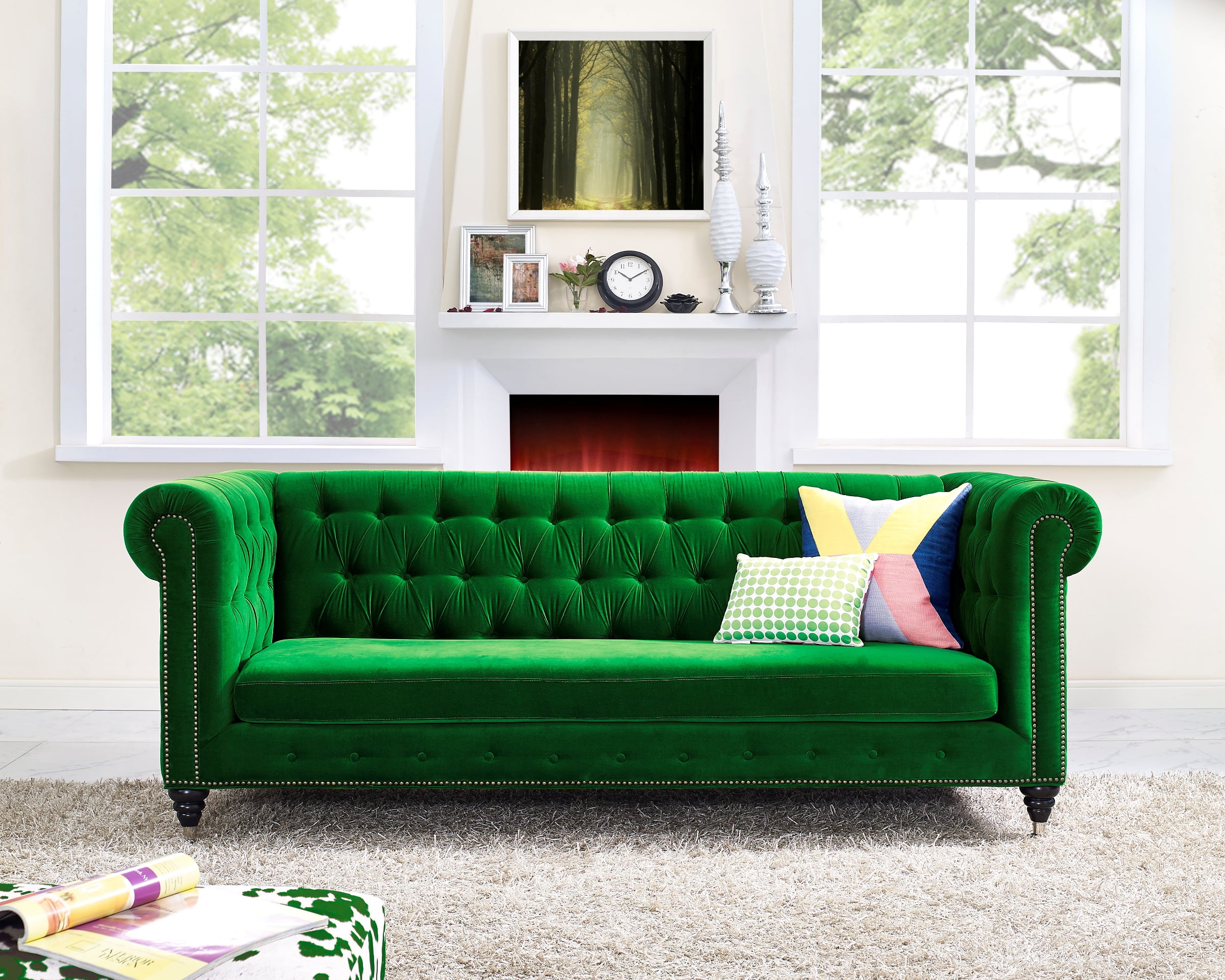 TOV Furniture Hanny Green Velvet Sofa - Walmart.com