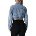 thumbnail image 3 of INSPIRE CHIC Women's Crop Denim Long Sleeve Cargo Pockets Washed Jean Jackets XL Gray Blue, 3 of 5