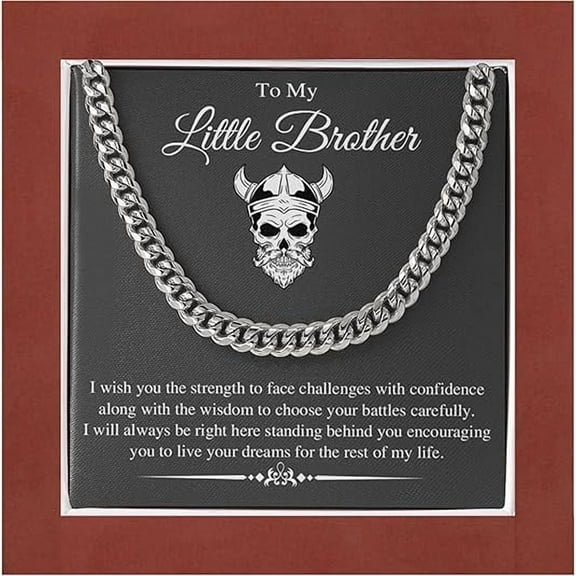 To My Brother Curb Chain Necklace, Cuban Link Chain Necklace for Brother from Sister with Message Card and LED Box, Christmas Gift Brother from Sister, Men's Gold Silver Necklace