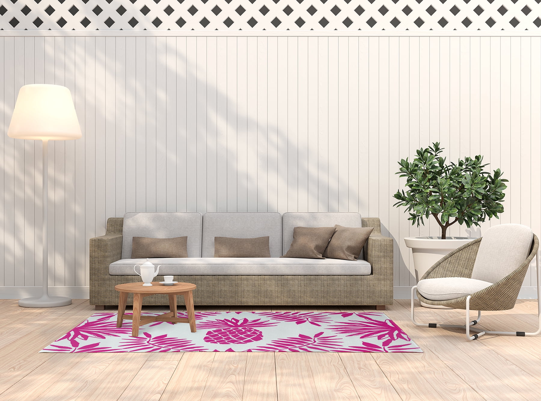 Simply Daisy 5' x 7' Orchid Pineapple Leaves Spring Chenille Indoor/Outdoor Rug
