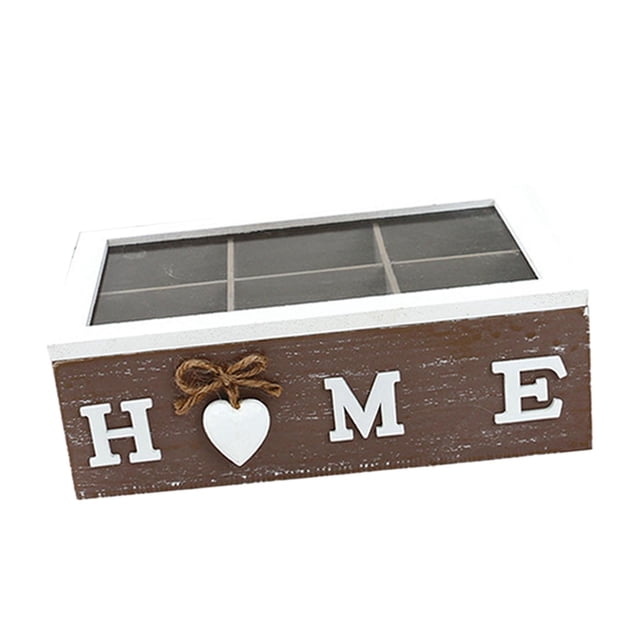 simhoa Rectangular Wooden Tea Box with Lid Tea Bag Holder Organizer and Viewing Window Jewelery Box Tea Bag Box for Coffee Creamers Tea Bags 6 Grid