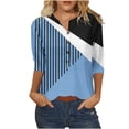 thumbnail image 3 of Pompotops Tunique Basique Décontractée à Manches 3/4 Imprimée Col Rond Boutonnée T-shirts Blouses Liquidation, 3 of 5