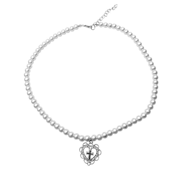 KAKOWELY Collar de perlas con colgante de cruz y corazón para mujer, cadena para clavícula, joyería para el cuello