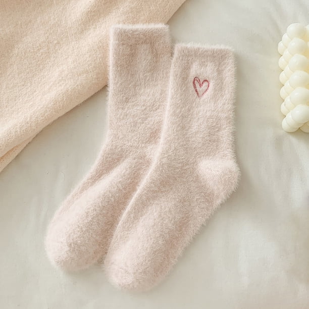 Calcetines para mujer, bordados, de felpa, informales, de poliéster