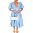 thumbnail image 4 of AMERTEER Femmes Profonde V Maxi Robe d'Été Casual Manches Courtes Plissée Taille Haute LongBeach Flowy Robes, 4 of 9