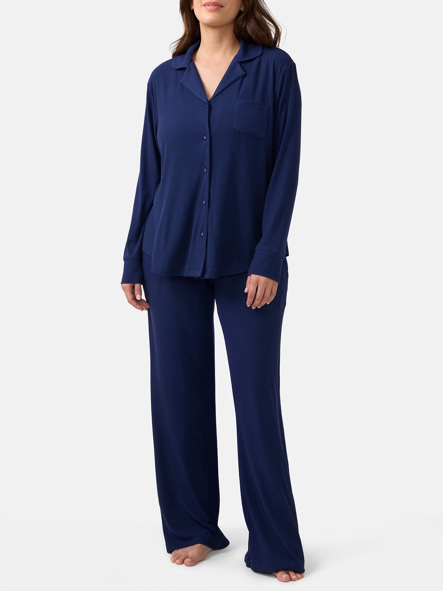 Ingrid & Isabel For Every Belly Women's Maternity Long Sleeve Button Down Shirt & Open Leg Pajama Set, Sizes S-XXXL