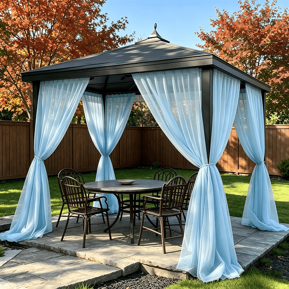 Hyknon Outdoor Sheer Curtains for Patio, Fade resistant Waterproof Sheer Curtains, Light Filtering Voile Curtains, Rod Pocket Indoor Outdoor Curtain for Pergola Porch Cabana Gazebo 98×63 Inch, Blue