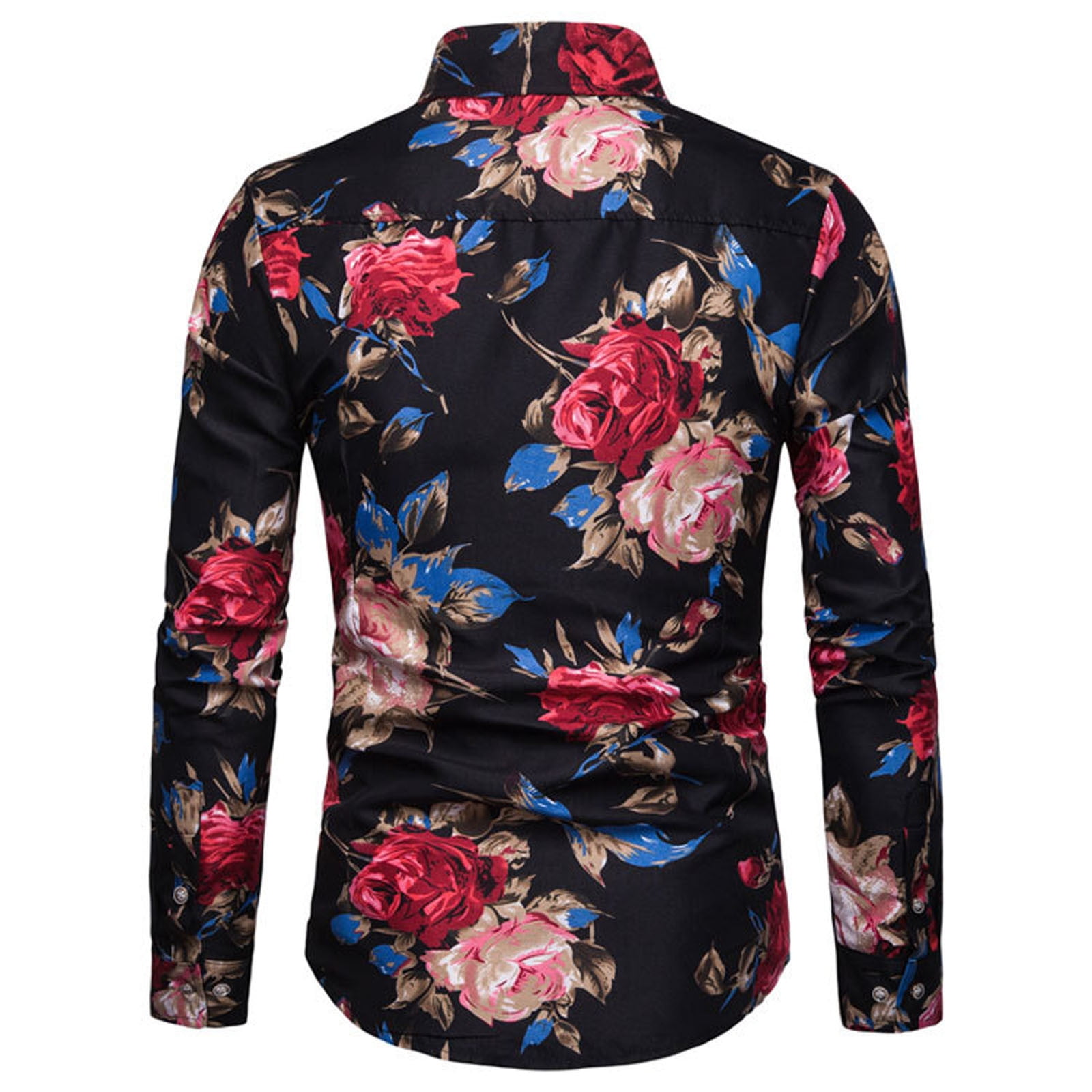 Rose Flower Print Pullover Tops Fashion Casual Men's Floral Long Sleeve  T-shirts