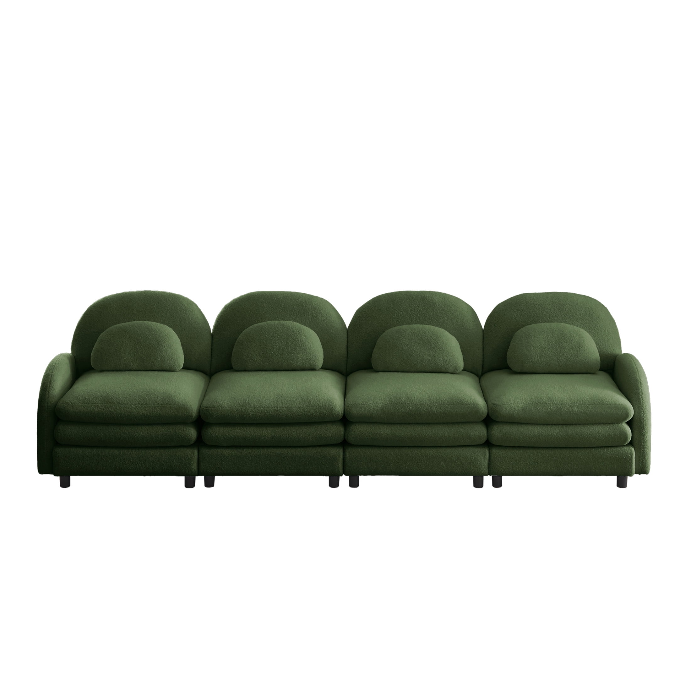 Noble House Windsor Teddy Fabric 4-Seater Sectional Sofa, Modular Cloud Couch with Lumbar Pillows, Green