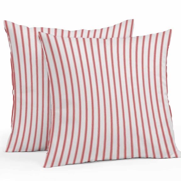 Throw Pillow Covers 26x26 Inch Set of 2, Red Striped Waterproof Outdoor Pillow Covers, Red White Stripes Farmhouse Decorative Cushion Pillowcases for Couch, Sofa, Bed, Garden, Patio